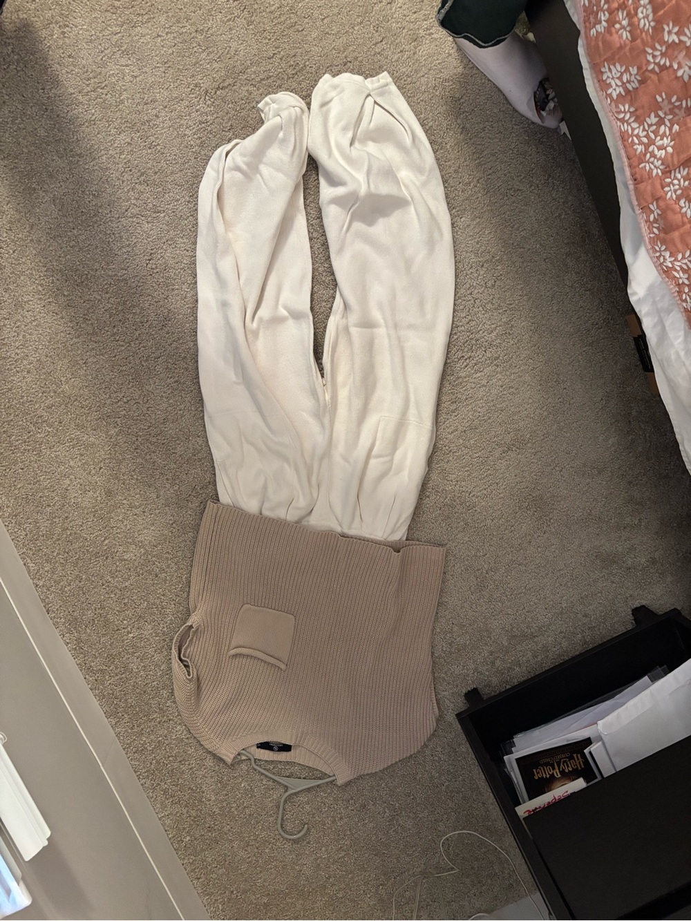 Cozy Knit Top and Cream Draped Pants Set
